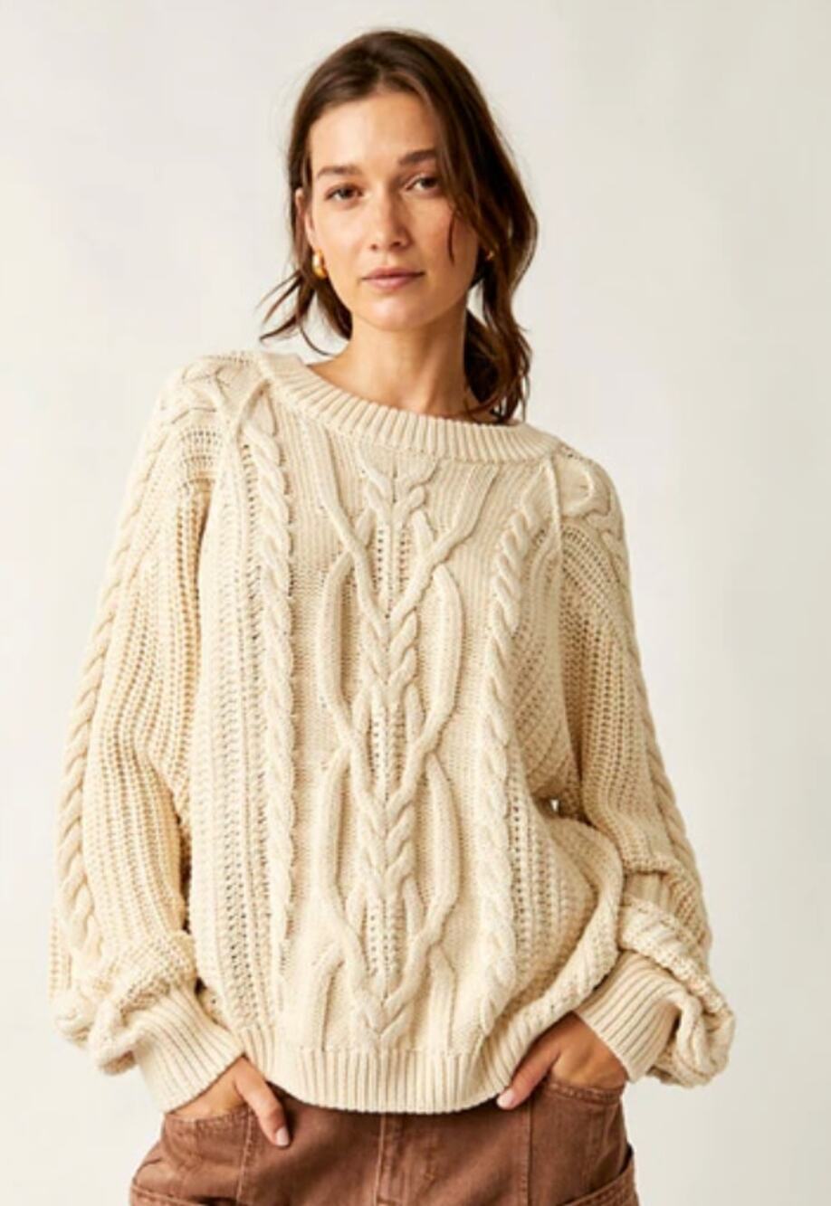 Free People Francis cream ivory cable knit chunky pullover sweater